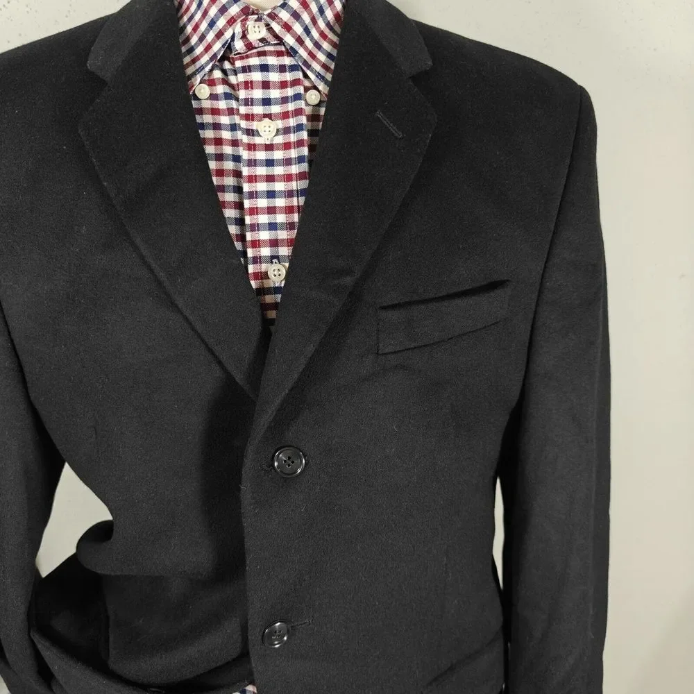 Calvin Klein Men's Sport Coat Blazer Three Button Black Wool Nylon‎ Cashmere 41R